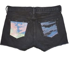 GAP Slim Shorts Black Denim with Glitter Pockets Raw Hem Size 26